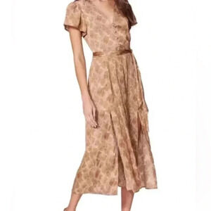 Paige Women's Brown Alayna Snakeskin-Print Belted V-Neck Midi Dress Size S